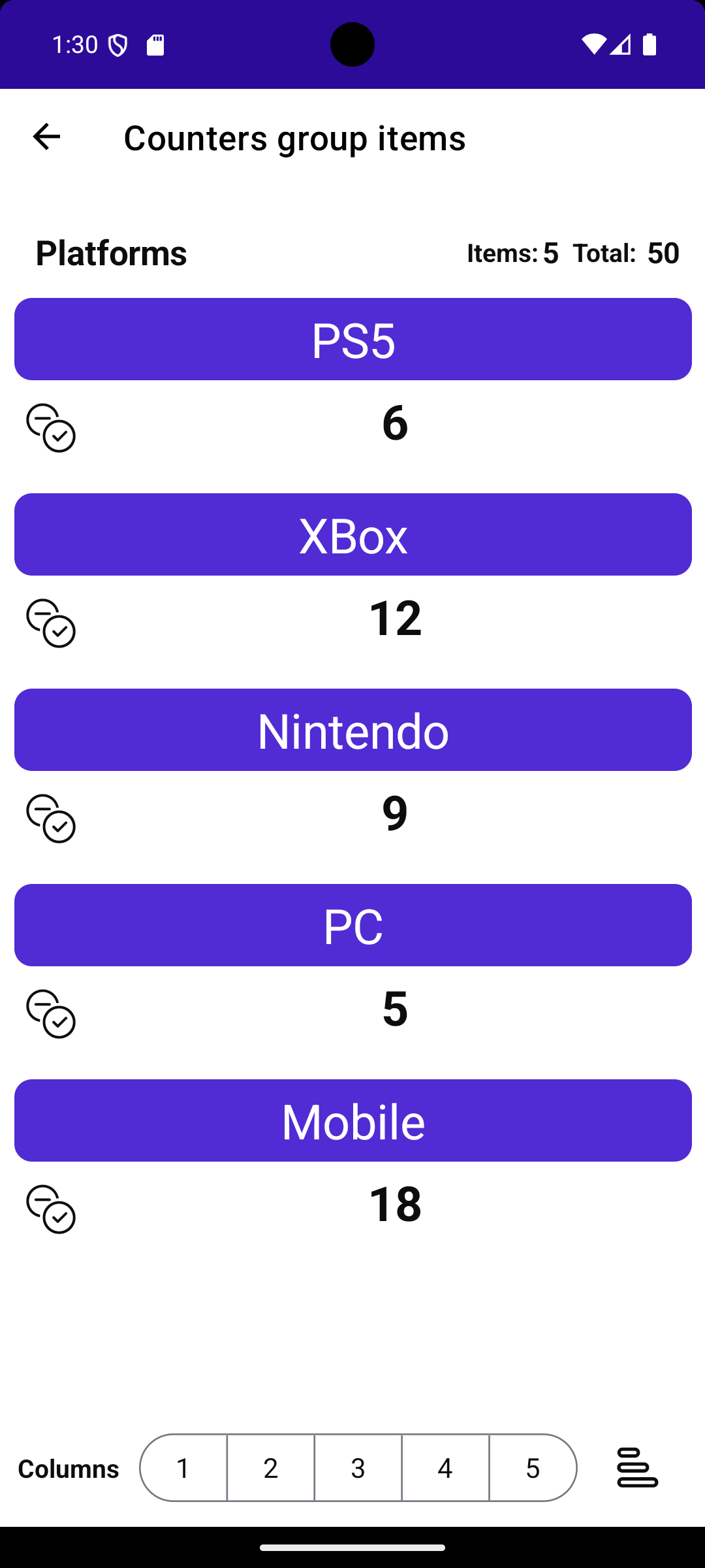 Counter group items