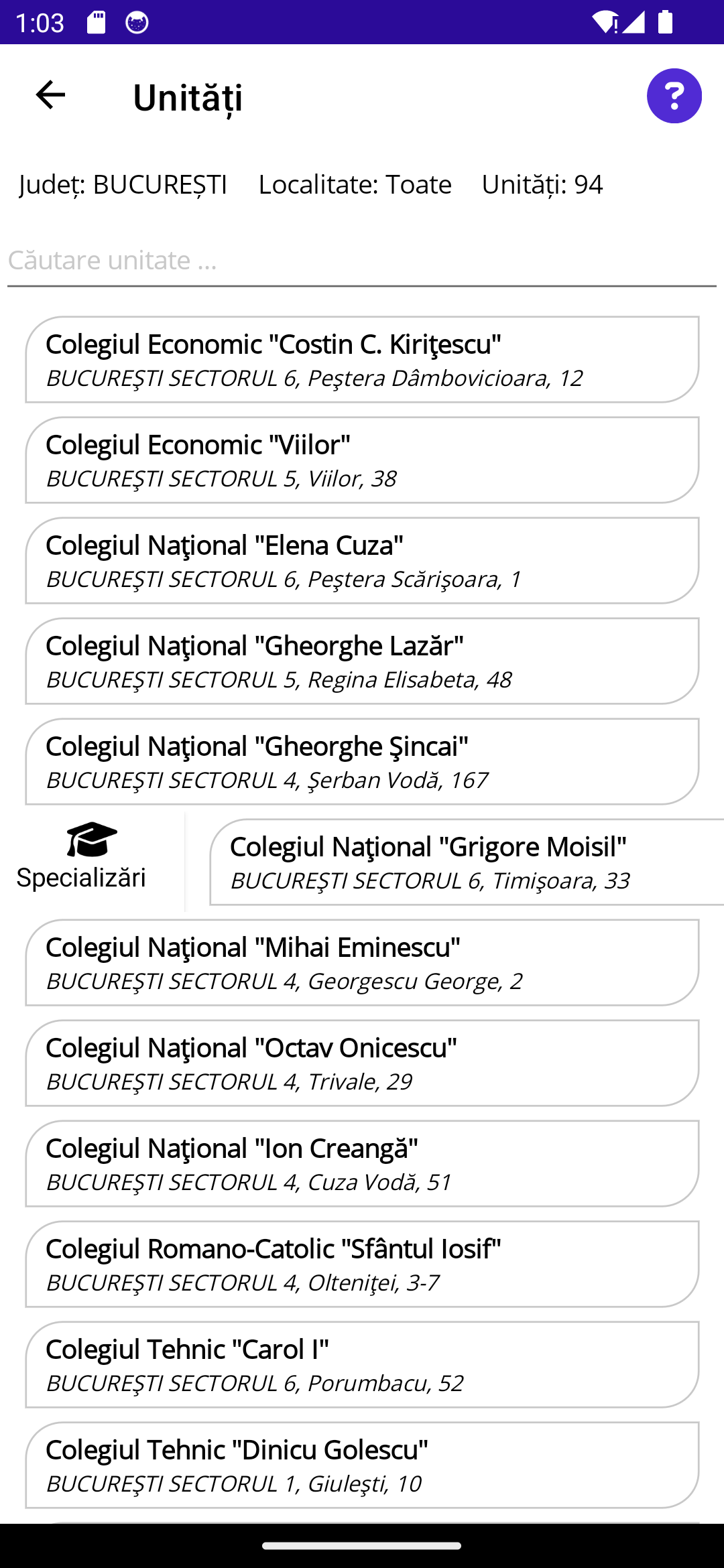 Lista unitati